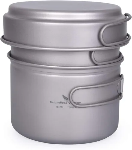 Juego de sartenes de titanio con mango plegable para acampar al aire libre, sopa, tazón, sartén, kit de utensilios de cocina de picnic Ti1587