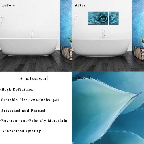 Miniatura 6 de Biuteawal - Lienzo moderno para pared, pintura de agave azul, pintura de plantas, decoración de pared, turquesa y verde azulado, impresión artística