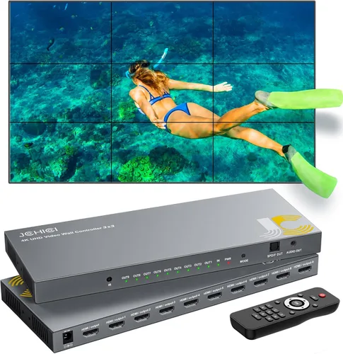 Controlador de pared de video 3x3, procesador de pared JCHICI TV, pantalla HD 4K x 2K, rotación de 180 grados, 10 modos de empalme, entrada 4K y