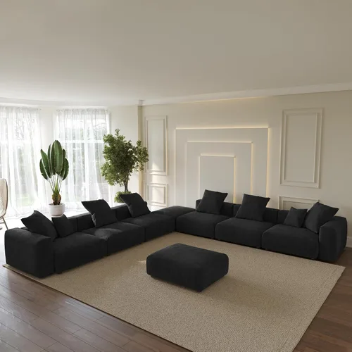 Miniatura 13 de WJShome Cloud Couch Sofá Seccional Modular, Sofá en Forma de L de 102 pulgadas con Otomana, Sofá de Pana Beige de 3 Asientos, Sofá Seccional