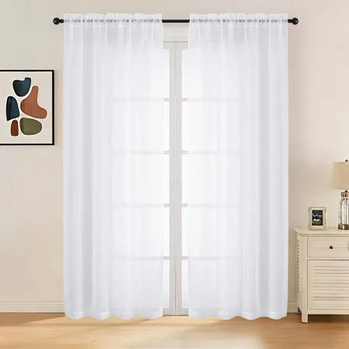 Miniatura 115 de LIVEKID Cortinas traslúcidas negras de cocina de 36 pulgadas de largo, cortinas cortas filtrantes de luz, 2 paneles de gasa aireada, texturizadas