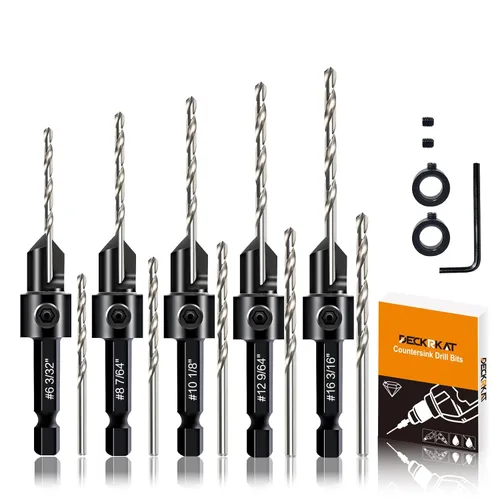 Miniatura 7 de Juego de 3 brocas avellanadoras #10#12#16, brocas para sierra de agujero avellanado para carpintería 3 en 1, brocas piloto M2 ajustables