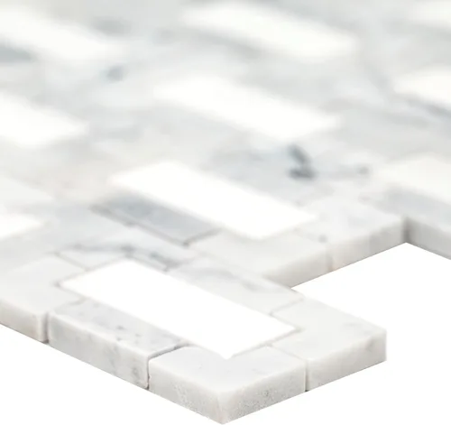 Miniatura 8 de MSI Bianco Dolomite Lynx 12 pulgadas x 12 pulgadas. Azulejo de pared de mosaico de mármol pulido montado en malla con patrón geométrico Bianco Lince