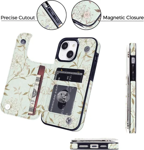 Miniatura 4 de uCOLOR Funda de piel con tapa para tarjetas compatible con iPhone 13 6.1, iPhone 14 6.1, mujeres y niñas con tarjetero y función atril