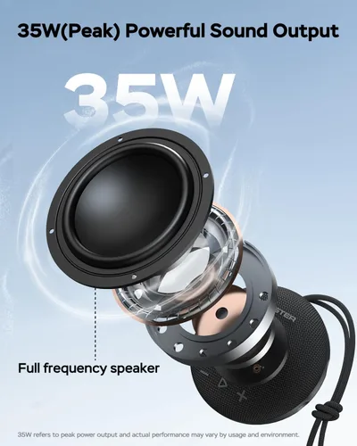 Miniatura 2 de Altavoz Bluetooth Monster de 35 W (pico), altavoz de ducha IPX8 impermeable, Bluetooth 5.4 con sonido HD fuerte y graves robustos, tiempo de Negro