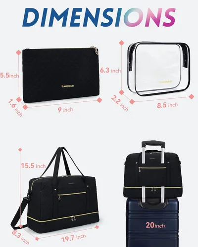 Miniatura 6 de BAGSMART Bolsa de viaje ABAC, Negro-3 piezas, Bolsa de viaje