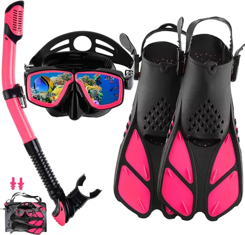 Miniatura 12 de Equipo de esnórquel para adultos con aletas, equipo de buceo profesional para adultos, juegos de esnórquel de viaje con aletas, máscara de buceo