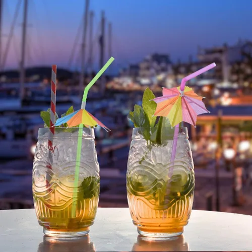 Miniatura 4 de ALINK 100 popotes para paraguas, sombrillas largas para cóctel, bebidas, pajitas de bar de flores, tropical, verano, playa, Luau Tiki, decoraciones