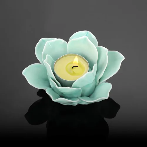 Miniatura 5 de OwnMy Portavelas de cerámica verde de flor de loto de 4.5 pulgadas para velas de té, portavelas de pétalo de loto para velas de té, soporte de vela