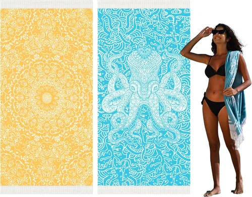 Miniatura 14 de Widdonen Toalla de playa turca fina, ligera, de secado rápido, absorbente, de algodón, para baño, piscina, toallas de natación, extra grandes, sin