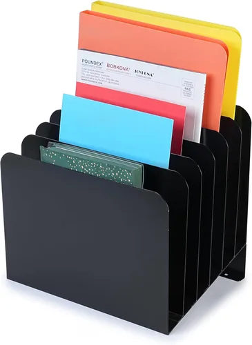 Miniatura 5 de Huron Carpeta organizadora de archivos de escritorio, inclinada inclinada, 8 ranuras, acero negro de grado comercial