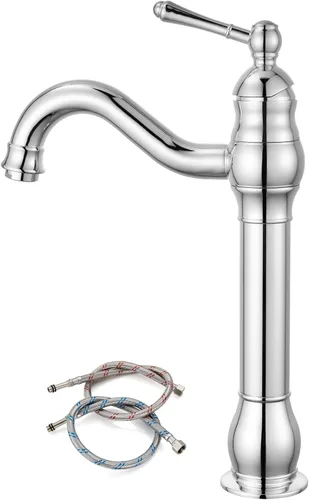 Miniatura 19 de gotonovo Grifo de lavabo giratorio de 360°, grifo de baño alto de una sola manija, 1 agujero, grifo mezclador de lavabo de granja, mangueras