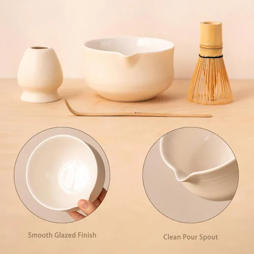 Miniatura 4 de Ochcahser Juego de té japonés, incluye cuenco de matcha con boquilla, soporte para batidor de matcha (chasen), batidor de bambú y cuchara de bambú