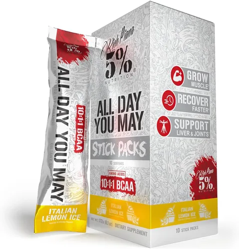 Miniatura 4 de 5% Nutrition Rich Piana AllDayYouMay BCAA Powder 9g de aminoácidos premium intra y post entrenamiento para hidratación, resistencia, recuperación