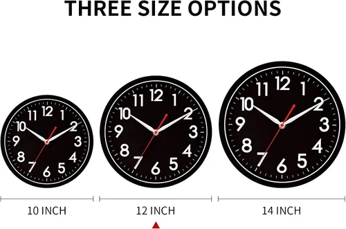 Miniatura 4 de AKCISOT Reloj de pared moderno negro silencioso sin tictac, funciona con pilas, 12 pulgadas, pequeño reloj analógico clásico, decorativo