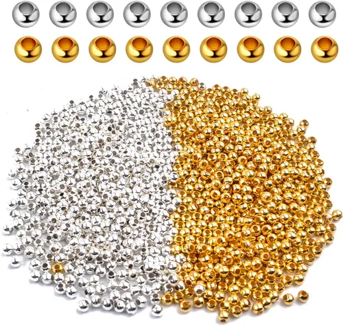Miniatura 9 de Aylifu 2250 cuentas de tubo para hacer joyas, extremos redondos y sueltos, cuentas espaciadoras de metal para hacer joyas, 2 tamaños, 6