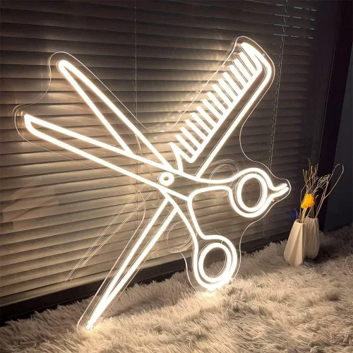 Miniatura 3 de Letrero de neón de tijeras para negocios, brillo ajustable, para fiestas, bares, salones, tiendas, tiendas, hotel, decoración de pared con cadena