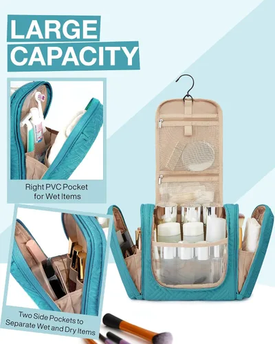 Miniatura 4 de BAGSMART - Estuche de viaje para cosméticos y artículos de aseo personal a prueba de agua con gancho para colgar, neceser organizador de viaje