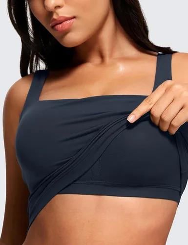 Miniatura 87 de CRZ YOGA Butterluxe Brasier deportivo de cuello cuadrado para mujer, estilo camiseta corta sin mangas, acolchado con soporte integrado para yoga