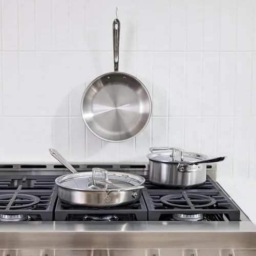 Miniatura 4 de Juego de utensilios de cocina de acero inoxidable de 5 capas All-Clad D5, apto para inducción, horno y parrilla, seguro hasta 600°F, 5 piezas