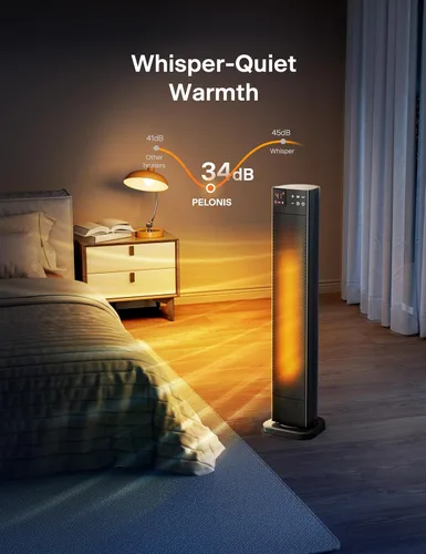 Miniatura 7 de PELONIS Calentador de espacio de torre de cerámica de 30 pulgadas con termostato ajustable para habitaciones grandes, oscilación de 75°, control