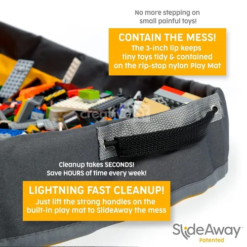 Miniatura 6 de Creative QT SlideAway Organizador de almacenamiento de juguetes y tapete de juego extra grande de 52 pulgadas, contenedores de almacenamiento Gris