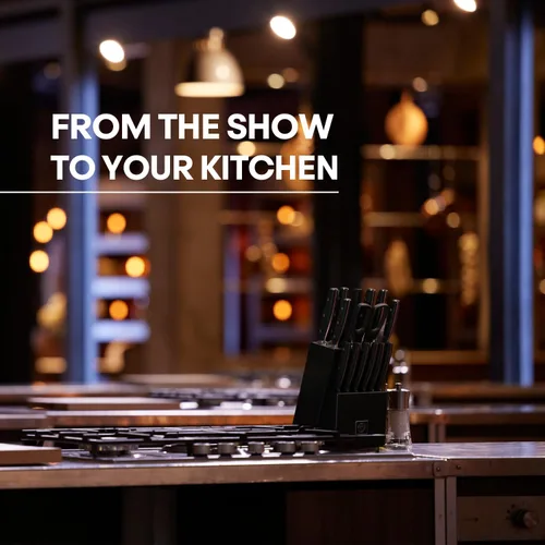 Miniatura 2 de Juego de cuchillos de cocina MasterChef con bloque y afilador más tijeras, juego de 15 cuchillos de chef de grado profesional con cuchillas de acero