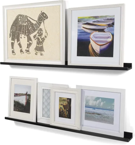 Wallniture Moderno estante flotante de pared para fotos y marcos, color negro, 46 pulgadas, juego de 2