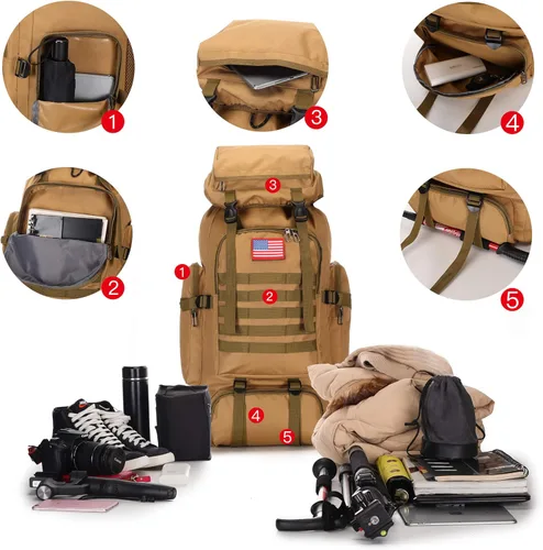 Miniatura 7 de King'sGuard 70L Camping Hiking Backpack for Men Women Large Military Tactical Backpack Molle Rucksack Backpack for Outdoor Caqui