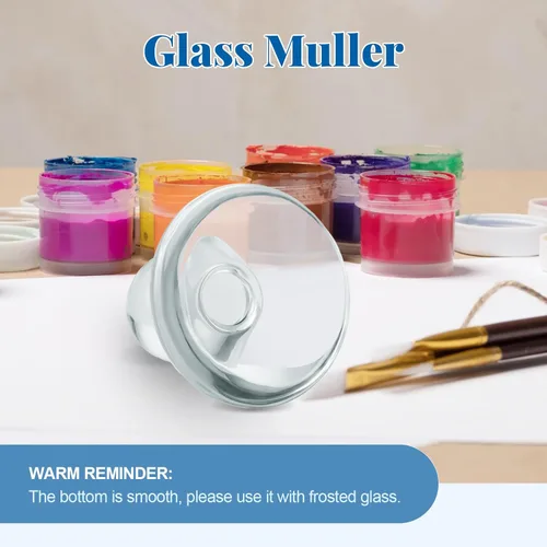 Miniatura 5 de Nuanchu Muller de vidrio para hacer pintura, suministros de arte Muller de 2.95 pulgadas para artistas, aparato de maja para acuarela, aceite