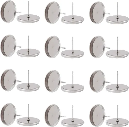 Miniatura 28 de Craftdady 400 aretes de acero inoxidable de 0.15 a 0.55 pulgadas, 8 tamaños, almohadillas planas, redondas, en blanco, para hacer joyas Almohadilla