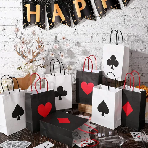 Miniatura 2 de Outus - 24 bolsas de regalo de fiesta de casino, suministros de decoración de fiesta temática de casino, 8.3 x 6 x 3 pulgadas, bolsas de papel