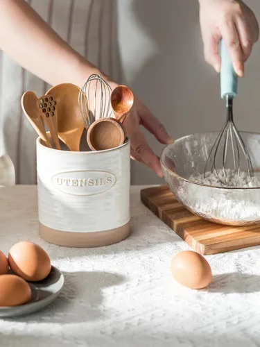 Miniatura 8 de YHOSSEUN Juego de 2 soportes para utensilios de cocina, de cerámica para encimera de cocina, 6.7 pulgadas + 5.1 pulgadas, soporte para espátula
