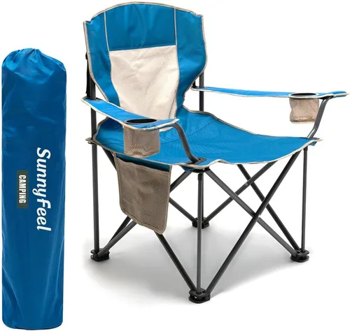 Miniatura 8 de SUNNYFEEL Silla de campamento plegable de gran tamaño de 500 LBS, sillas de jardín resistentes para adultos, color negro, portátil, plegable