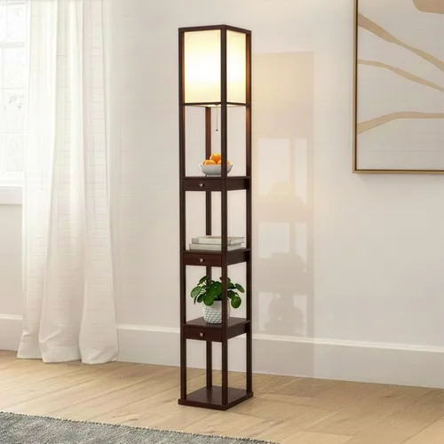 Brightech Maxwell Drawer Edition - Lámpara de pie moderna con estante y cajón - Lámparas de pie de esquina con estantes para sala de estar,