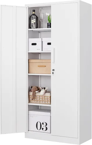 Miniatura 11 de Fesbos Armario de almacenamiento de metal, archivadores de acero de 36 pulgadas de alto con puertas con cerradura y estantes ajustables, gabinete