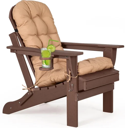 Miniatura 11 de nalone Silla plegable Adirondack con cojín con portavasos, silla de patio de plástico HDPE de gran tamaño resistente a la intemperie, utilizada