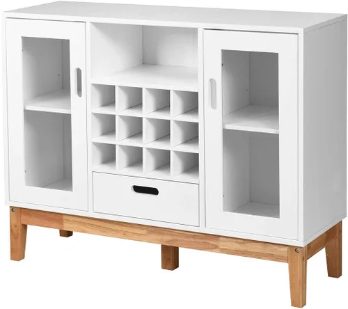Miniatura 7 de Giantex Aparador de buffet, servidor de cocina de madera, armario de almacenamiento, estante para vino, 2 gabinetes, cajón y estante abierto