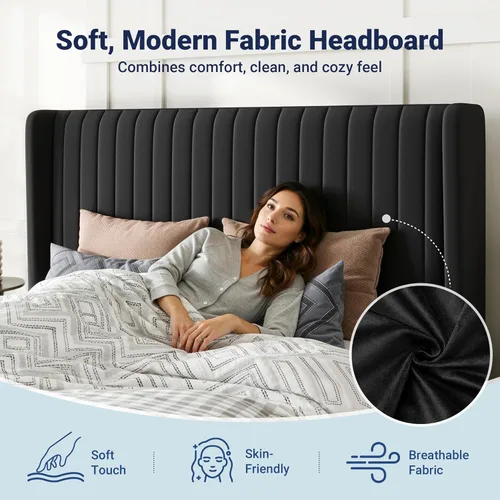 Miniatura 5 de Allewie Marco de cama de almacenamiento elevable, sistema de soporte hidráulico, marco de cama tapizado con plataforma para almacenamiento inferior