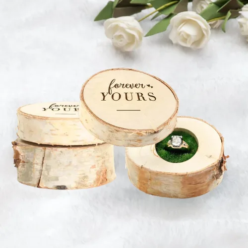 Miniatura 7 de Koyal Wholesale Caja de anillo grabada, caja de anillo de compromiso de madera real de abedul, Forever Yours, caja de propuesta de boda Siempre tuyo