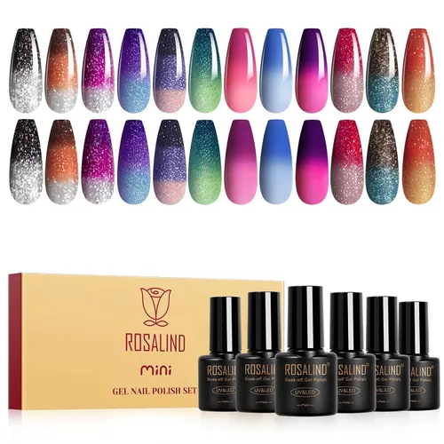 Miniatura 19 de ROSALIND - Juego de esmaltes de uñas en gel, 12 colores, blanco, nude, marrón, esmalte de uñas semipermanente, juego de esmaltes de uñas en gel