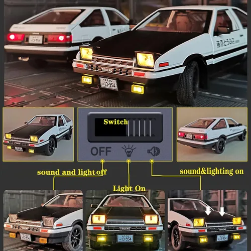 Miniatura 4 de 1/24 - Modelo de automóvil con inicial D Trueno AE86, juguete deportivo para niños y adultos, vehículos de tracción (tipo C negro)