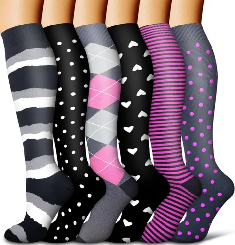 COOLOVER - 6pares de calcetines de compresión con cobre para mujeres y hombres, soporte para correr, atletismo, enfermería, viajes