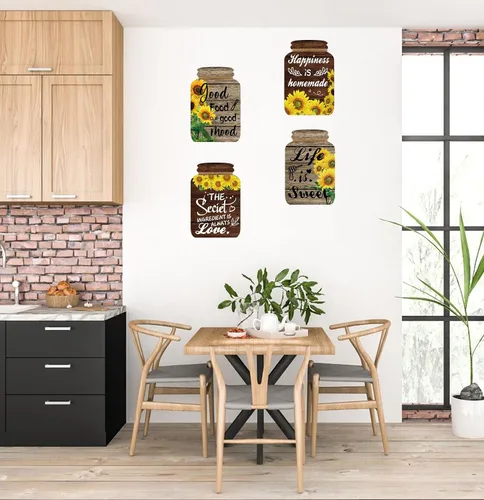 Miniatura 5 de Juego de 4 Piezas de Decoración de Pared de Cocina con Frascos Mason, Letreros de Madera para Cocina y Comedor, Arte de Pared Rústico, Decoración