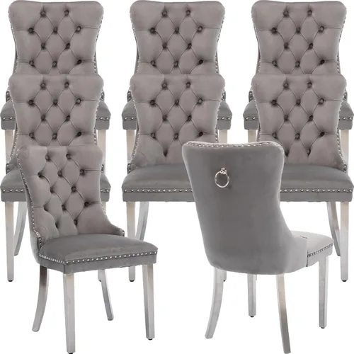 Miniatura 147 de ODUSE-DAILY - Juego de 4 sillas de cocina y comedor de terciopelo beige, tapizadas en tela, respaldo alto con alas, anilla metálica, estructura