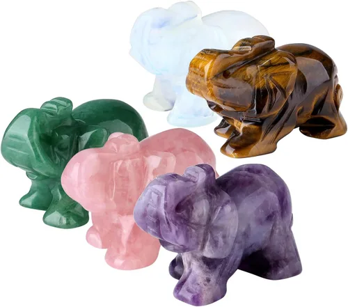Miniatura 23 de QINJIEJIE Cristales de jade amarillo, decoración de elefante, bonitas piedras de escritorio, figurita, gemas naturales, decoración de la suerte