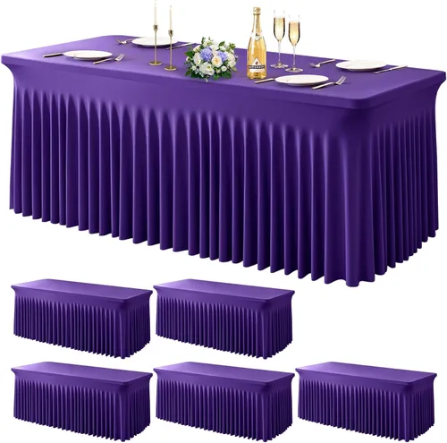 Miniatura 24 de Wish Care Paquete de 2 manteles de elastano elástico azul bebé para mesas rectangulares de 4 pies, manteles ajustables sin arrugas de 4 pies