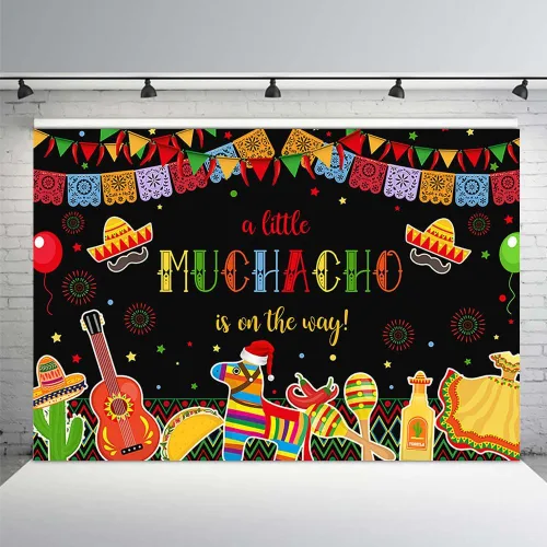 MEHOFOND Fiesta Boy - Telón de fondo para baby shower, mexicano, A Little Muchacho está en camino, cactus Cinco Mayo, fondo de taco, feliz
