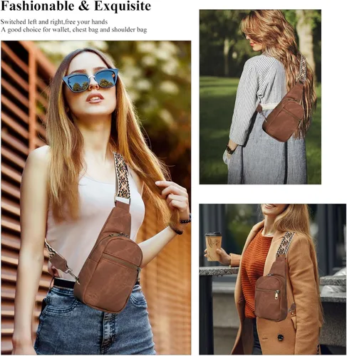 Miniatura 7 de Long Keeper Bolso cruzado pequeño - Bolso cruzado de cuero vegano para mujeres y hombres, bolsa de pecho para teléfono, bolsa de viaje cruzada