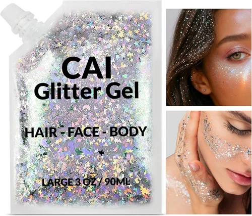 Miniatura 2 de Gel de purpurina para rostro, cuerpo y cabello, purpurina de Halloween para niños y mujeres, gel de grado cosmético de 3 onzas con luna y estrellas